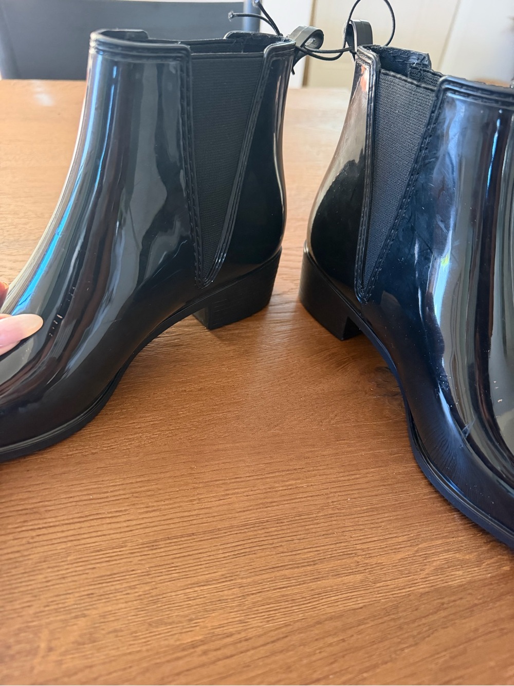 Jeffrey Campbell Women's Black Patent Pointed Chelsea Rain Boots - Picture 8 of 9